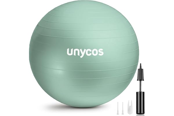 unycos - Pelota de Pilates, Gimnasia, Yoga, Fitness y Embarazo, Fitball Antideslizante y Anti-Burst【55cm/65cm/75cm】de PVC Extra Grueso, Resistencia de 300 kg, Incluye Hinchador