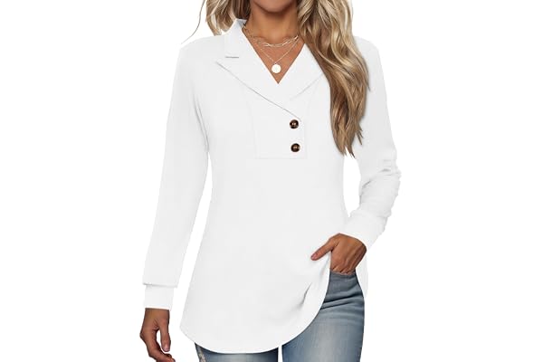 Tisfeer Dam långärmad knapp tunika toppar V-ringad business vardaglig swing-sweatshirt pullover 2025