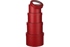 OAIRSE Round Gift Boxes with Clear Lids Set of 4 Red Flower Boxes Assorted Sizes Cardboard Nesting Gift Box Florist Hat Box for Presents Flowers Arrangements Wedding Birthday Party Valentines