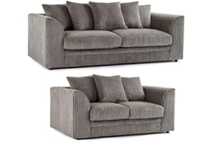 GENERIC ET Jumbo Cord Fabric Sofa - 3 Seater and 2 Seater - Jumbo Cord Fabric (Grey, 3+2 Seater)