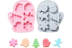 QUMENEY Lot de 2 moules à muffins de Noël en silicone, 6 cavités Père Noël bonhomme de neige moule à gâteau chocolat moule à bonbons anti-adhésif pour fête