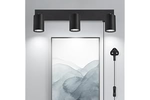 TaFiCo 3 Way Black Plug in Wall Lights GU10 - Modern Wall Lamp with Plug 350° Adjustable - 50W Indoor Plug in Wall Light for Bedroom Living Room Kitchen Desk Picture - Bulb Not Included