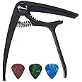 Asmuse Capodastre Guitare ➕ 3 MÉDIATORS Unique Utilisation à Une Main Changement Rapide en Alliage d'aluminium Noir Capos pou