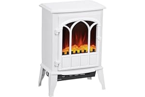 HOMCOM Cheminée électrique sur Pied 1000/2000 W, Fausse cheminée décorative avec Effet Flamme LED, Protection Contre la surchauffe, Zone de Couverture 15-30 m², Blanc