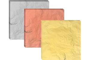 PAEFIU 150 Feuilles Métal, 14 x14cm Feuilles D’or Feuille De Cuivre Feuille D'argent pour Dorure, Décoration de Meubles Alimentaire, Ongles Nail, Art Projet d'Arts Peinture (3 Couleurs)