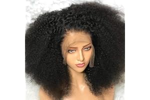 VIPBEAUTY Afro Kinky Curly Human Hair Wig 13x4 HD Lace Front Wigs 180 Density Glueless Wigs Human Hair Pre Plucked Brazilian Kinky Curly Lace Frontal Wigs for Black Women 14 Inch