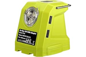 P743 USB-Akkuadapter Campingleuchte,Hipoke Tragbarer Stromquellenadapter 420LM LED-Arbeitslicht Dual-USB-Telefonladegerät mit Haken Kompatibel mit Ryobi 18V One+ Li-Ionen-Akku P100 P101 P106 P104 P105