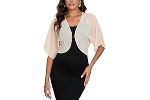 Dosieyeo Damen Bolero Chiffon Elegant Bolerojacke Leicht Luftig Jäckchen 3/4 Ärmel Dünne Schulterjacke zum Kleid Top