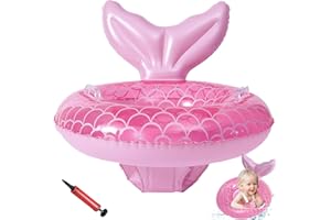 DAZZROI Baby Swimming Float for Children, Inflatable Pink Mermaid Pool Float Swimming Ring with Safety Seat and Handle, Fun Water Toy Accessories for Age 1-4 Year Old Baby Infants Boys Girls Summer Training