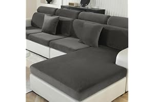 Ystyle Funda Asiento Sofa Elástico Terciopelo, Funda Cojin Sofa Ajustable Separado, Universal Cubierta Protectora Funda De Cojín Lavable Antideslizante (1 Asiento*2+Chaise Longue, Gris)