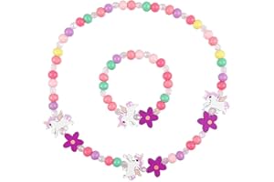 NV WANG Conjunto de joyas de madera colorida, para niños, conjunto de joyas, collar de princesa, collar de unicornio, perlas y pulsera de regalo para niñas, fiesta de cumpleaños, accesorio de vestir, madera,