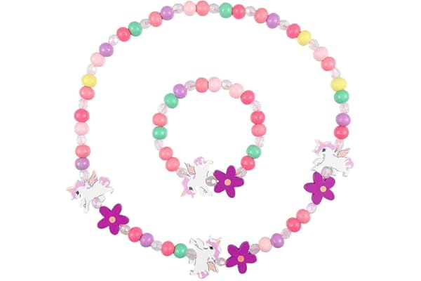 Meet-shop en Bois Coloré Enfants Ensemble de Bijoux,Princesse Collier Bracelets Set Licorne Perles Collier et Bracelet Cadeau pour Les Filles Fête d'anniversaire Habillage Accessoire