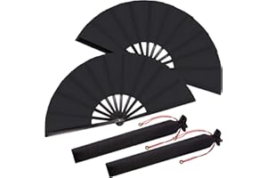 CutitiUU 2 Stück Faltbare Handfächer,Chinese Tai Chi Faltbarer Fächer,Großer Faltbarer Seiden-Handfächer,große Faltbare Handseide Fächer Chinesischer Handfächer,für Festival,Tanz,Geschenk (Schwarz)