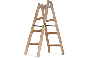 ‎DRABEST DRABEST - Holzleiter - für Malerarbeiten - 2X 4 Sprossen - m lang - bis 150 kg - Arbeitshöhe 1,24m 2,7 m - Klappbar - Tritt-, Bock-, Stehleiter - Beidseitig Begehbar, Imprägniert - mit Eimerhaken