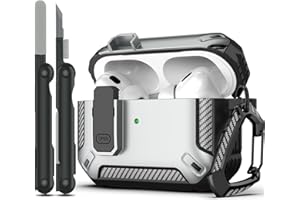 RFUNGUANGO AirPods Pro 2nd custodia protettiva con kit di pulizia, custodia protettiva militare a guscio duro con serratura per custodia AirPod Pro (2023/2022/2019),Fibra argento