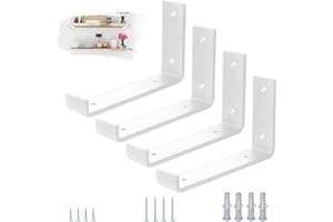 VTOPVMAX 4 Piezas Soporte Estanteria Pared Blanca - Escuadras Metalicas de L 0,5 cm Grueso con Tornillos, Soportes para Balda Flotante, 20 cm