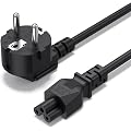 Cordon d'alimentation de 1 mètre avec Contacts de Protection, fiche de Type F (CEE 7/7), coudé à 90° vers fiche IEC C5, 2,5 A - Noir