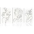 yulihaz Minimalist Woman Flower Line Wall Art Set of 3 Neutral Modern Abstract Black and White Girl Canvas Painting Poster Prints Picture Wall Decor for Bedroom Living Room Framed 12x16 inch