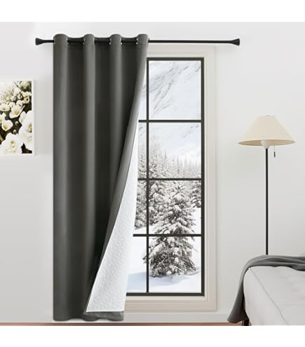 TOPICK Thermogordijn, koudebescherming, gordijnen voor woonkamer, ondoorzichtig, met ringen, deurgordijn, verduisteringsgordijnen, slaapkamer, gordijnen 260 x 200 cm (h x b), dubbele gordijnen met