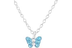 MONKIMAU Mädchen Halskette Mini Schmetterling Anhänger aus 925 Sterling Silver echt Silber mit 8 Rosa Swarovski Kristallen 39cm Kette