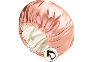 JUIMTIEN Satin Schlafhaube Haar Mütze Mädchen Seidenmütze,Damen Lange Satin Mütze Schlafhaube Extra Große Satin Haarhaube Doppellagig Verstellbare schlafhaube haare schützen（Rosa）