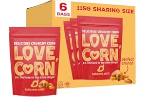 LOVE CORN: Habanero Chilli | Roasted Crunchy Corn - Gluten-Free - Plant Based & Vegan - Healthy Snack - Low Calorie - (Box of 6 Bags, 115g Each)