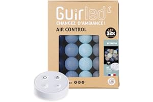 GuirLED - Guirlande lumineuse boules coton LED USB - Télécommande sans fil - Veilleuse bébé 2h - Adaptateur secteur double USB 2A inclus - 4 intensités - 32 boules 3.2m - Byzantin