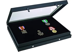 SAFE 5678 Vitrine pour collection avec couvercle en verre véritable | surface de la structure en lin noir mat | Étui pour figurines Lego, minéraux ou bijoux | 40 x 30 x 5,5 cm