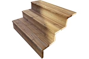 VINUOVO Escalier extérieur Bois. 2 à 7 Marches.Escalier en kit, en Bois Autoclave. pour Jardin. Balcon et Terrasse (3 marches avec Contre-marches. 100 cm)