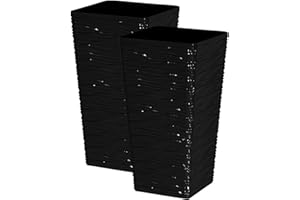 SIMPA Panache Wave Tall Gloss Plastic Planter - Black, Set of 2 - 55cm (H) x 29cm (Dia) - Suitable for Indoor or Outdoor Use.