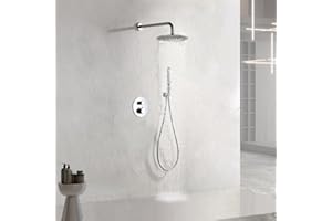 NOLUXA IMEX - Ducha Empotrada Termostática Cromada | Kit de Grifería Empotrado con Alcachofa y Rociador Antical Efecto Lluvia | Columna Ducha Empotrada con Grifo en Latón y Acero Inox S.304 | Serie Nápoles