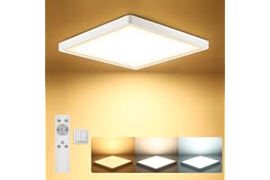 twocolur 24W Plafonnier LED Dimmable Ultra Mince, IP44 Étanche 2700-6500K Plafonnier Carré avec Télécommande, Plafonnier Blanc Chaud Froid pour Salle de Bain Chambre Salon Chambre d'Enfant