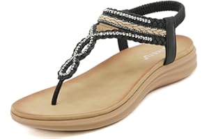 ZDQ Sandals Womens Summer Casual Flat Bohemian Slip-on Sandals with Elastic Ankle Strap