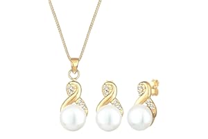 Elli Premium Schmuckset Infinity Endless Perle Swarovski® Kristalle Silber