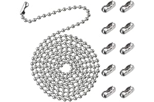 CLYHON Cadena de Bolas de 4,5 mm Acero Inoxidable Cadena de Bolas Cadena de Rodillos con Cuentas Extensión de Cadena con Conector para Llaveros 2m Plata