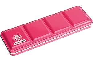 ‎SCHMINCKE Schmincke – HORADAM® AQUARELL Farbkasten pink lackierter Metallkasten mit 15 halben Näpfchen, 12 Standardfarben + 3 Pink-Töne, inkl. Aquarellpinsel, 74663097