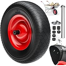Relaxdays Ruota Per Carriola 3.50-8, Gomma Piena, Con Asse Fisso, Cerchio In Acciaio, Portata 100 Kg, 370x80 Mm, Nero E Rosso