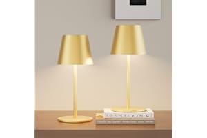 ‎LUNDWA lundwa Dimmbare led akku tischleuchte Gold 26CM, 5000mAh camping lampe akku aufladbar,3W 3000K tischleuchte kabellos, IP54 Outdoor Tischlampe für Restaurant, Schlafzimmer, Bar (2 Stück)