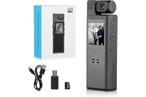 AOFESEL 64GB Bodycam Mini-Körperkamera mit Audio und 1,3-Zoll-IPS-Bildschirm, Taschenkamera, FHD 1080P-Nachtsichtkamera, Eingebauter 1200 mAh Akku, Polizei-Körperkamera mit 180° Drehbarem Objektiv und Clip