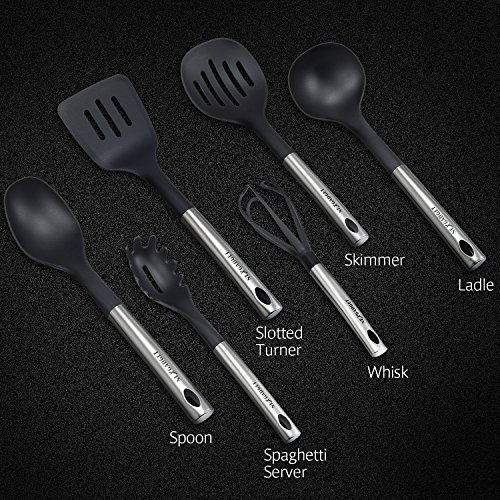 NexGadget Kochenset Kitchen Starter-Set 7-Stücke Sets von Kochgeschirr mit Edelstahl und Nylon Kochen Tools einschließlich Löffel Schlitzlöffel Spaghettiheber Schöpflöffel Pfannenwender Schneebesen und Sockel - 5