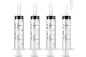 OFFCUP Jeringa de Plástico, 4pcs 60ml Jeringa , Jeringas Medidoras con Tapa, Jeringa de Líquido Reutilizable para Laboratorios Científicos Riego Relleno Filtración (sin Aguja)