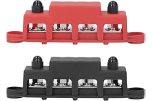 CERLINGWEE DC Sammelschienen Verteilerblock, Stromverteiler Schiene Sammelschienen-Stromverteilungsblock 2 Stück M8-Schraube 4-polige Sammelschiene max 48 V 250 A 4 Pfosten-Strombolzen Anschlussblock