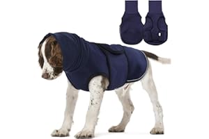 Lelepet Dog Anxiety Jacket Calming Coat with Ear Cover, Turtleneck Dog Calming Hoodie for Thunder Firework, Adjustable Pet Soothing Shirt with Ear Muff Hood, Puppy Anxiety Relief Vest, Navy Blue L