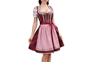 Clearlove Dirndl Damen midi 3tlg Trachtenkleid Damen Trachtenrock Trachtenmode Kleid Dirndlbluse für Oktoberfest