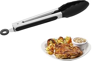 Pince Cuisine Professionnel,Pince Barbecue Acier Inoxydable,Pince Cuisine Résistant Chaleur,Pince Alimentaire en Silicone Pince Pour Gril Isolation Thermique Pince Pour Gril Extérieur Noir