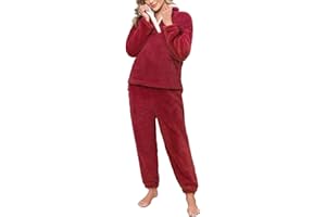 Niwicee Pijama para Mujer Invierno Conjunto de Pijama Forro Polar Super Suave Ropa de Dormir 2 Piezas Damas Ropa de Noche Manga Larga cálida y Pantalones Largos con Bolsillo