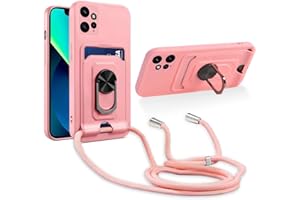 Aithne Handykette Hülle kompatibel mit Xiaomi Redmi Note 12 4G, 360 Grad Ringhalter Stand [Kartenfach] mit Kordel zum Umhängen Silikon Schutzhülle - Pink