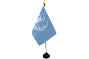 AZ FLAG Bandera de Mesa de la Onu 15x10cm - BANDERINA de DESPACHO DE Las Naciones Unidas 10 x 15 cm Punta Dorada