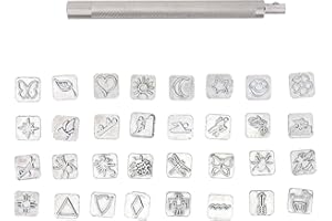 HEEPDD 32 Pezzi Set di punzoni per timbri, Set di Utensili per timbratura in Pelle Strumenti Fabbricazione Sella di Lavoro Cuoio pianta Animale Fumetto per Stampa Metallo Legno(Animals And Plants)