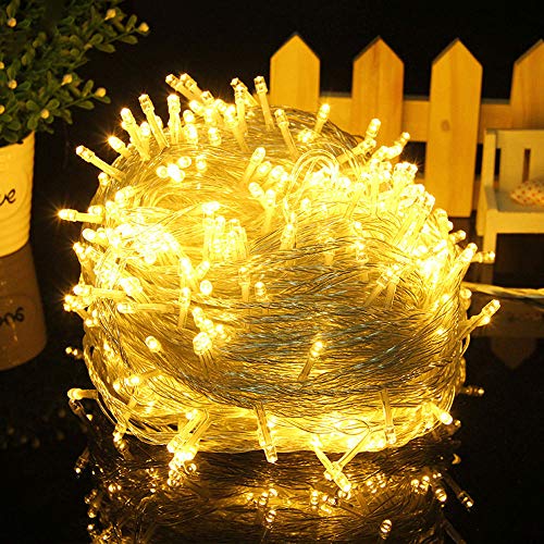 MOVEONSTEP 500 LED Guirnaldas de Luces 55m Cortina Luces 8 Modos Luces de Cadena para Fiestas Jardín Navidad Halloween Boda Iluminación Decorativa(Blanco Cálido)